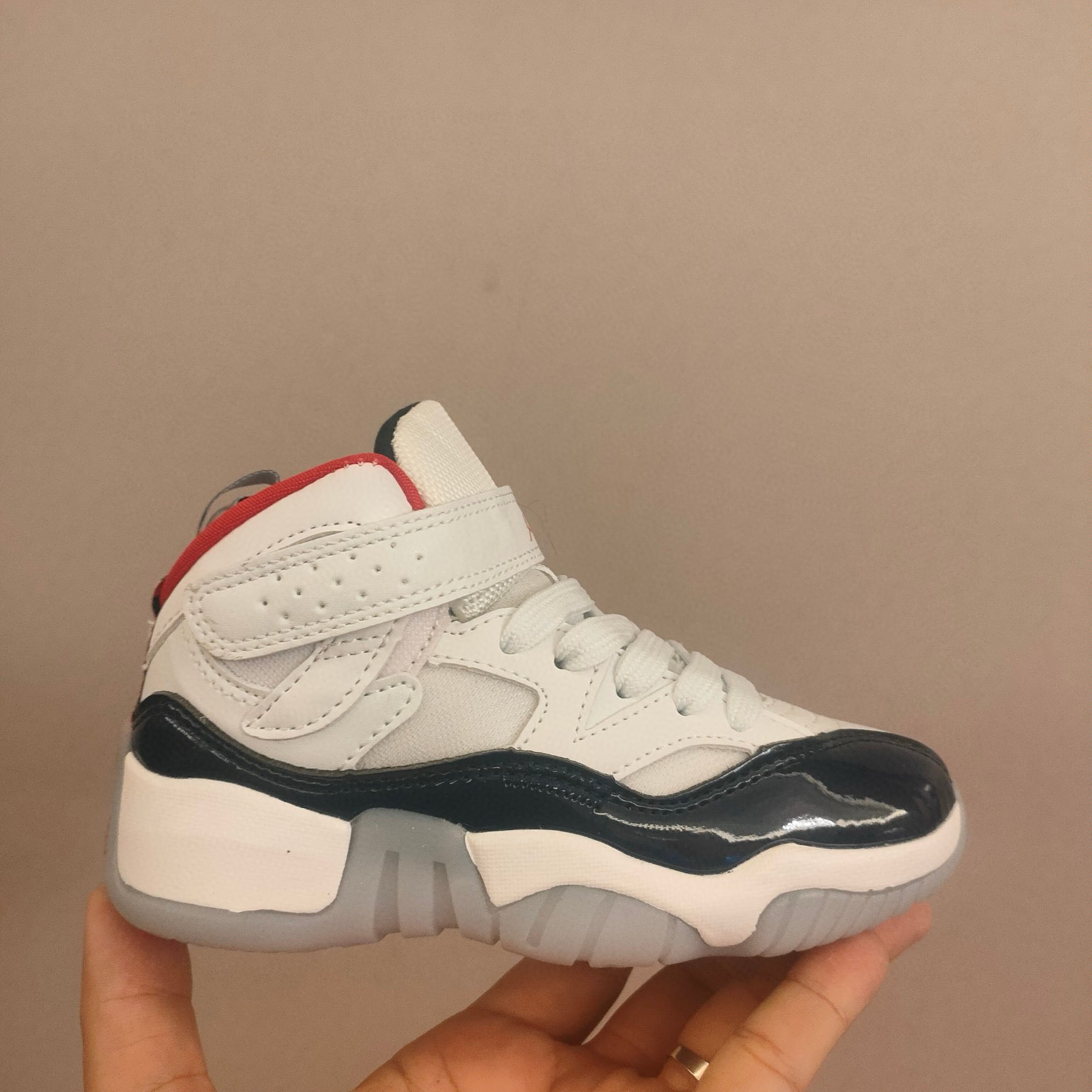 Jordan 612 single buckle children's shoes" white, black, red"