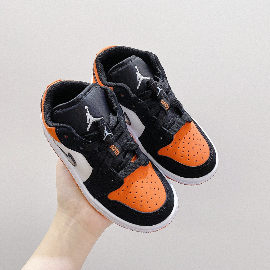 Joe 1 low-top elastic buckle parent-child shoes" white, black, orange"