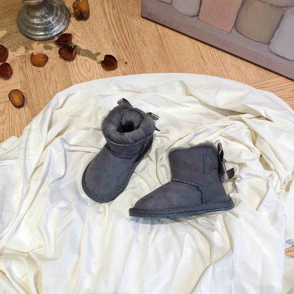 UGG bow wool integrated toddler shoes snow boots" gray"