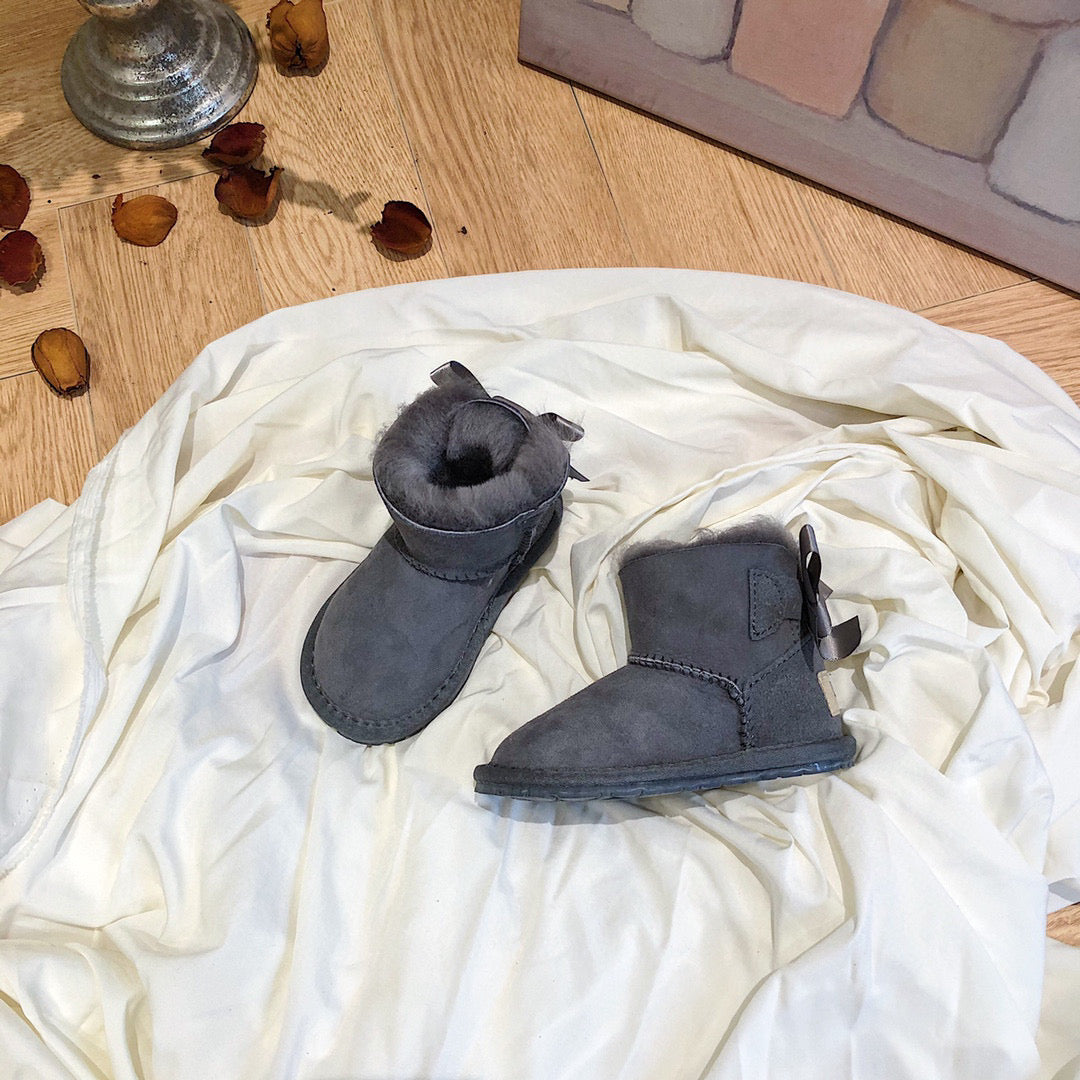 UGG bow wool integrated toddler shoes snow boots" gray"
