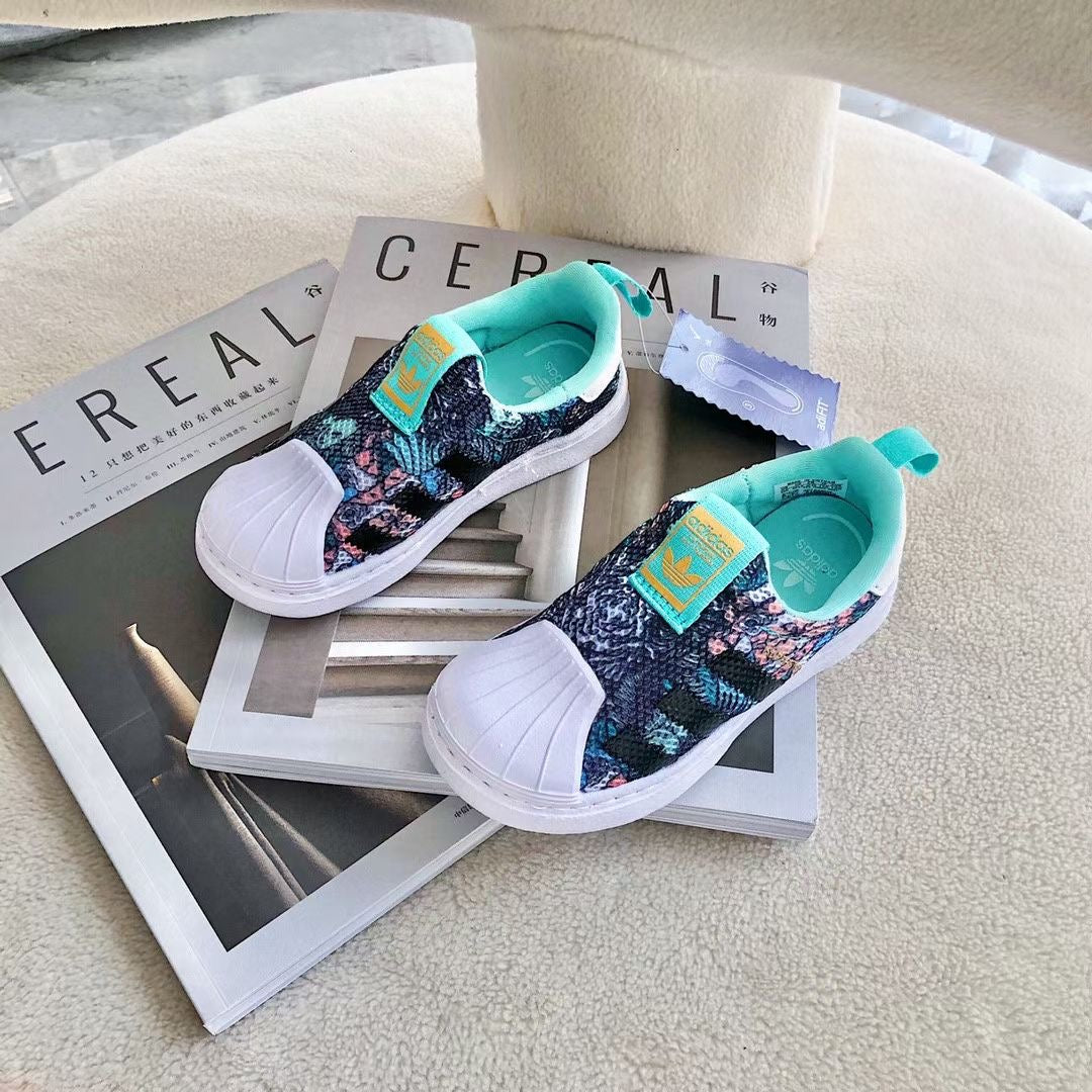 Adidas one-step soft mesh shoes for children" Navy, aqua blue"