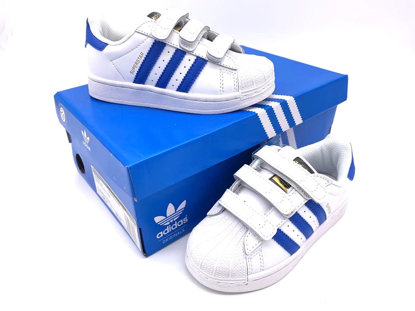Adidas classic shell toe children's shoes" white, blue"