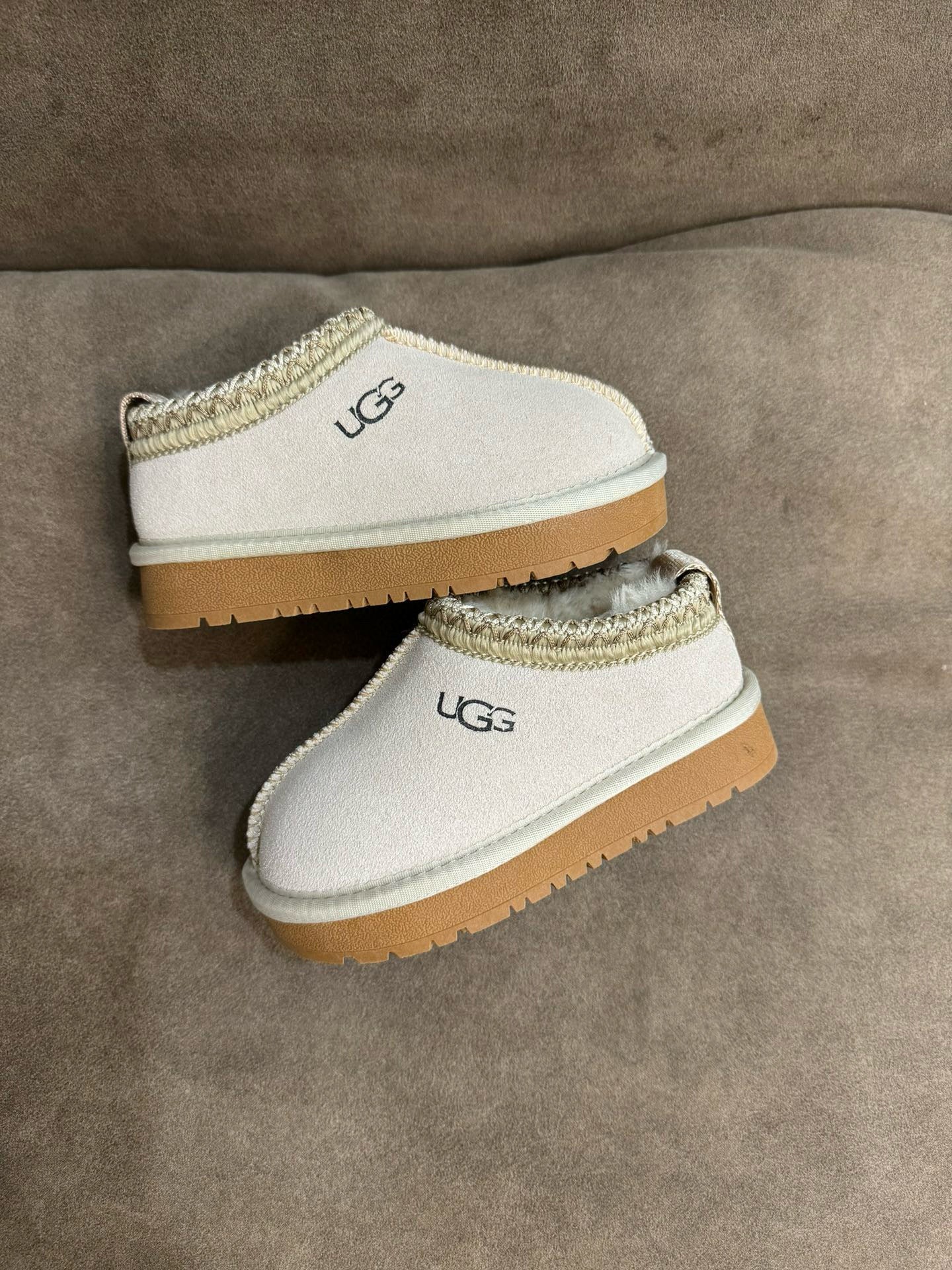 U-GG ethnic style fur short tube snow boots children's shoes " light beige"
