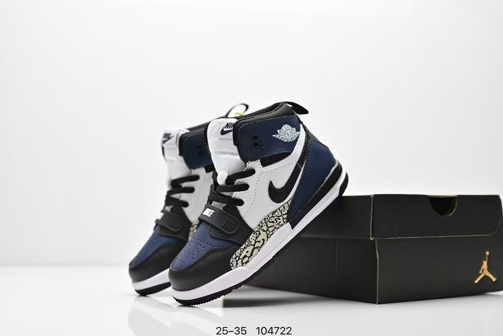 Jordan 312 high top children's shoes full second layer leather" white, Navy"