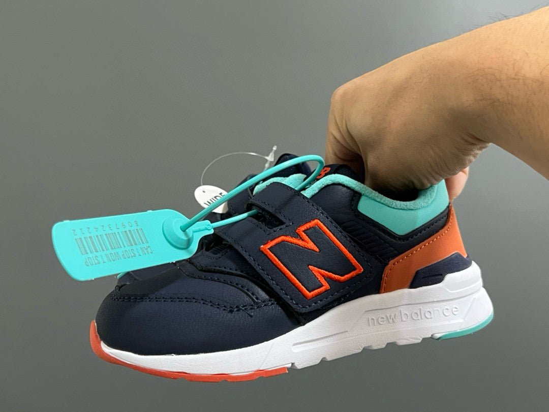 NB997 Velvet Velcro Children's Shoes" Navy, Orange"
