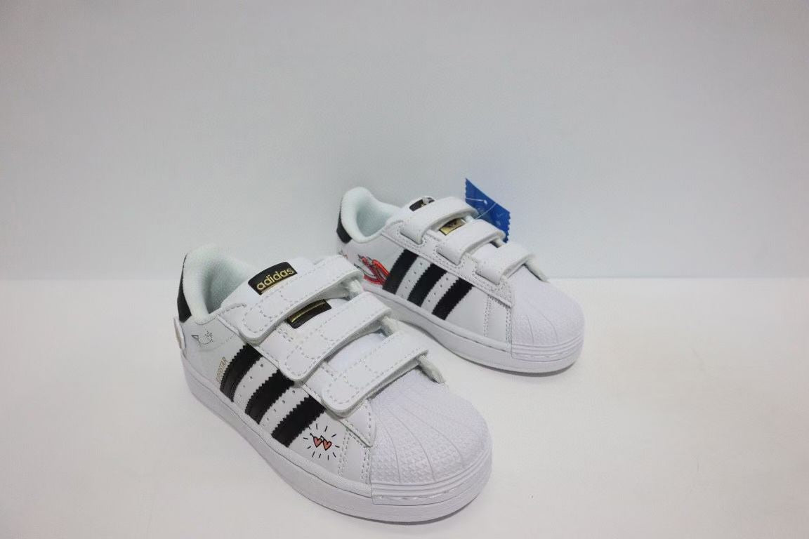 Shell toe two-layer cartoon children's shoes" white, black"