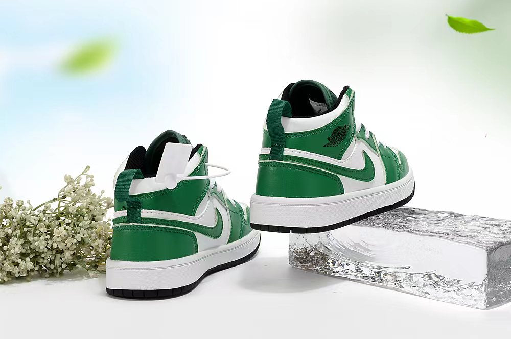 Jordan AJ1 children's shoes" white, black, green"