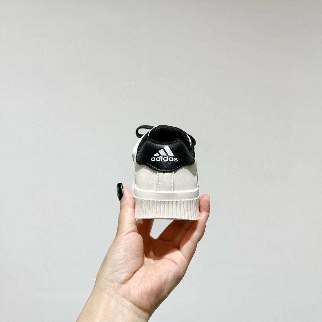 Adidas mesh Velcro soft sole children's sneakers" off- white, black"