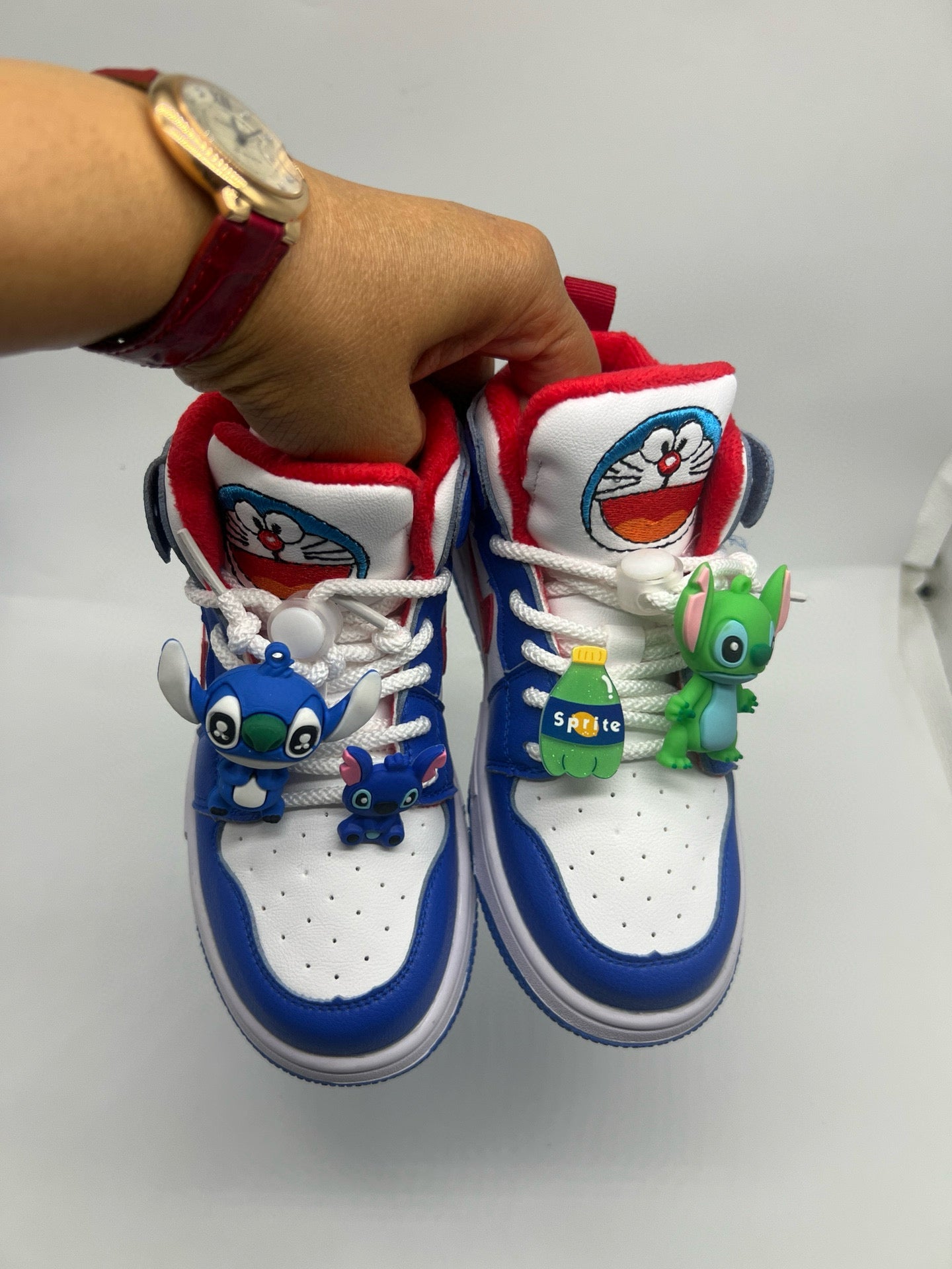 Joe One Cartoon Doll Accessories High Top Sneakers " white, blue"