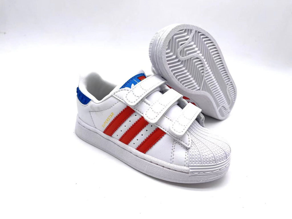 Adidas classic shell toe children's shoes" white, red, blue"