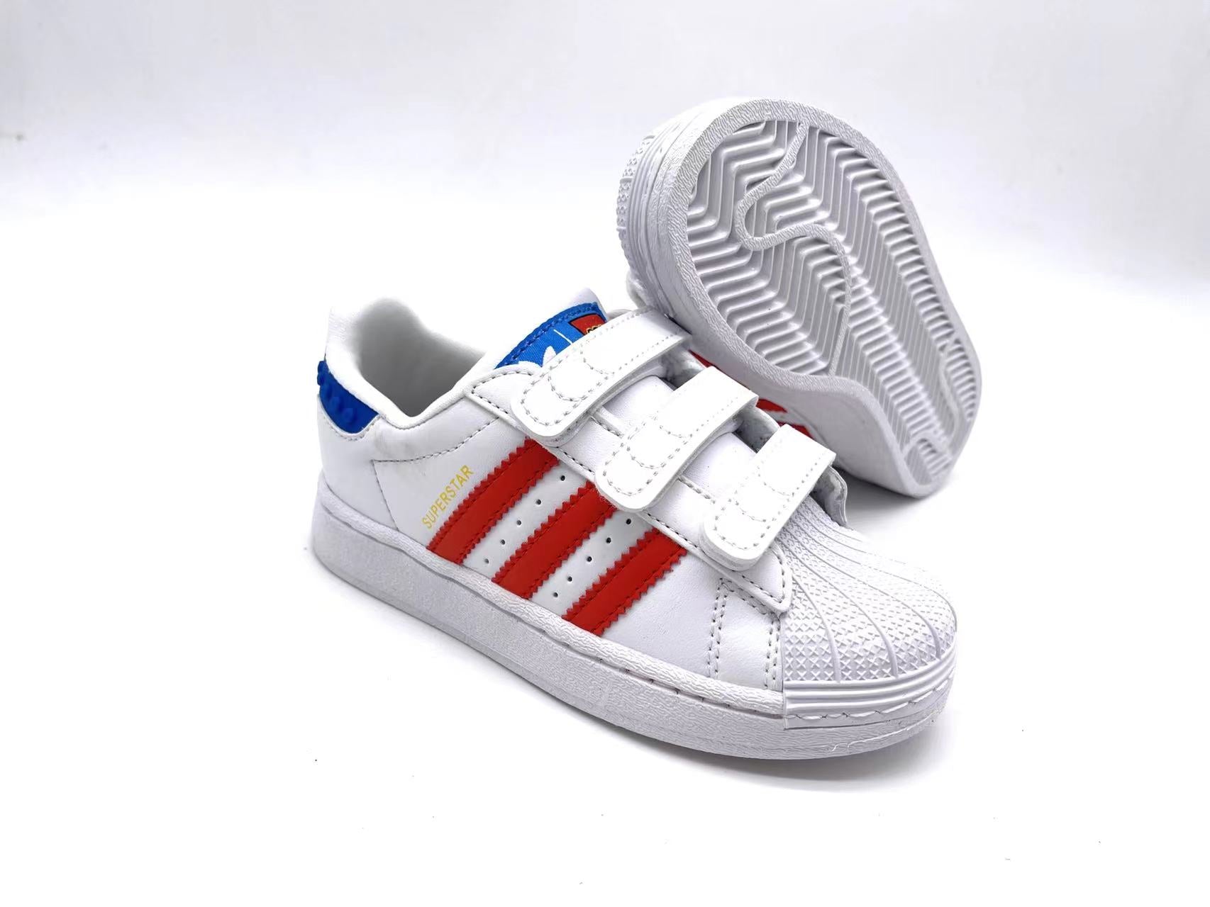 Adidas classic shell toe children's shoes" white, red, blue"