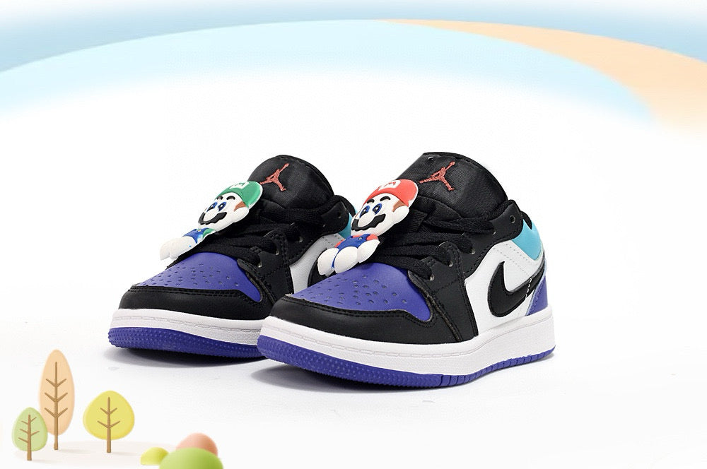Jordan low-top first generation cartoon children's shoes" white, black, blue"