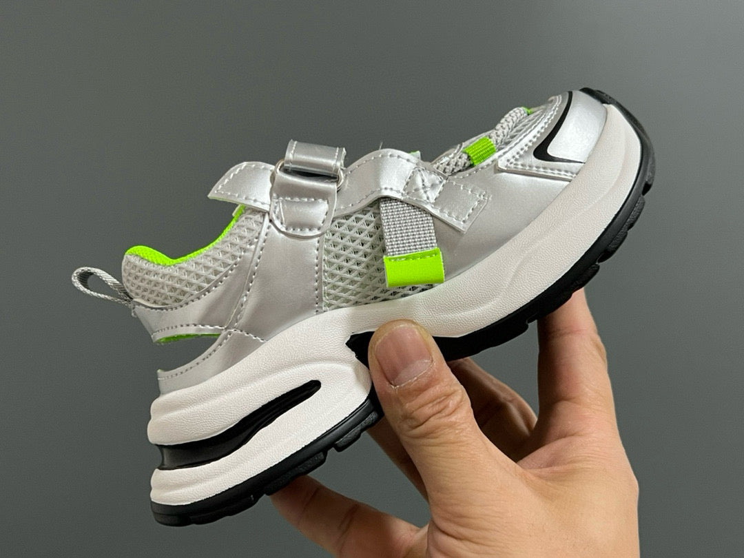 Nike Velcro Mesh Daddy Shoes for Kids" white , gray