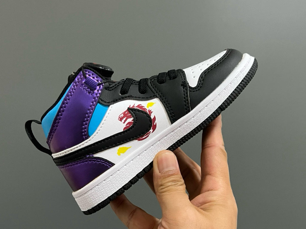 Joe 1 Zhongbang lock children's sports shoes" white, black, purple"
