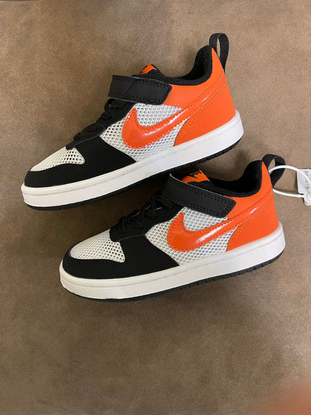 NIKE workwear Air Force One mesh elastic band Velcro children's shoes" white, black, orange"