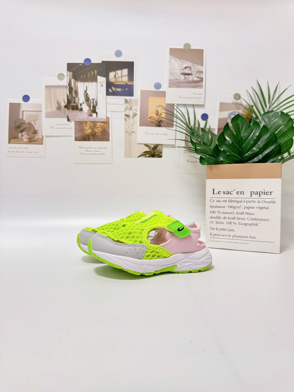 YSS new Velcro sandals" lime green and light pink"