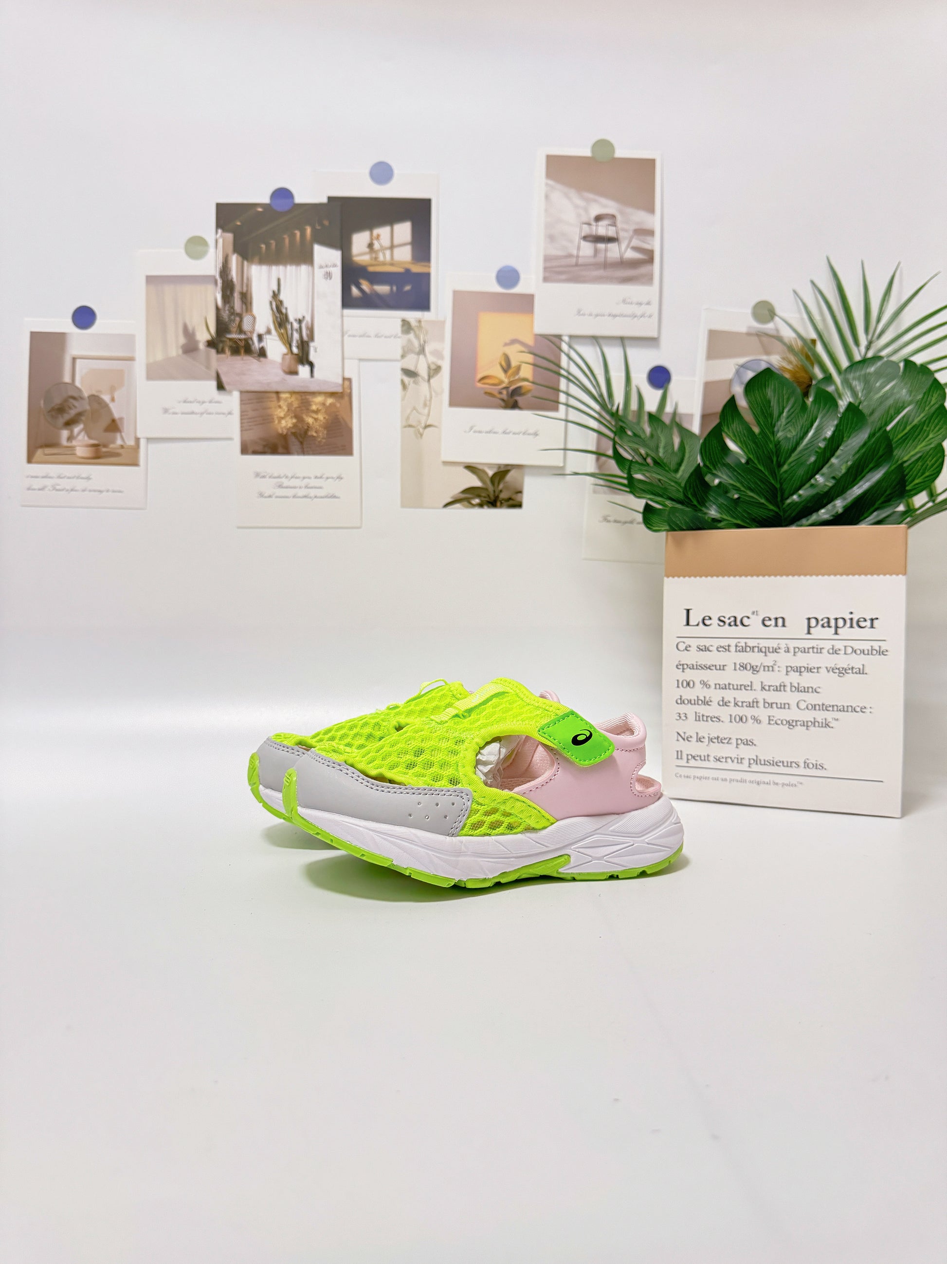 YSS new Velcro sandals" lime green and light pink"
