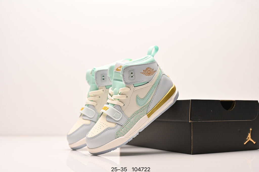 Jordan 312 high top children's shoes full second layer leather" white, light green, light blue"