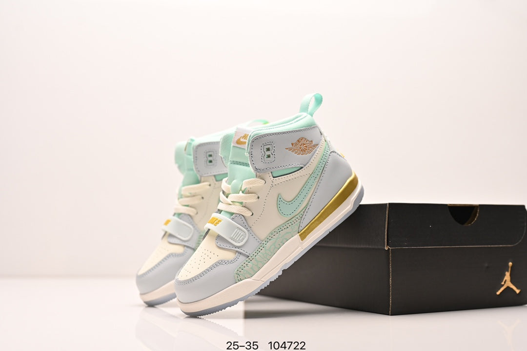 Jordan 312 high top children's shoes full second layer leather" white, light green, light blue"