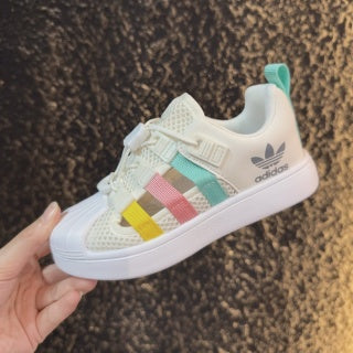 adidas shell toe sandals" white"