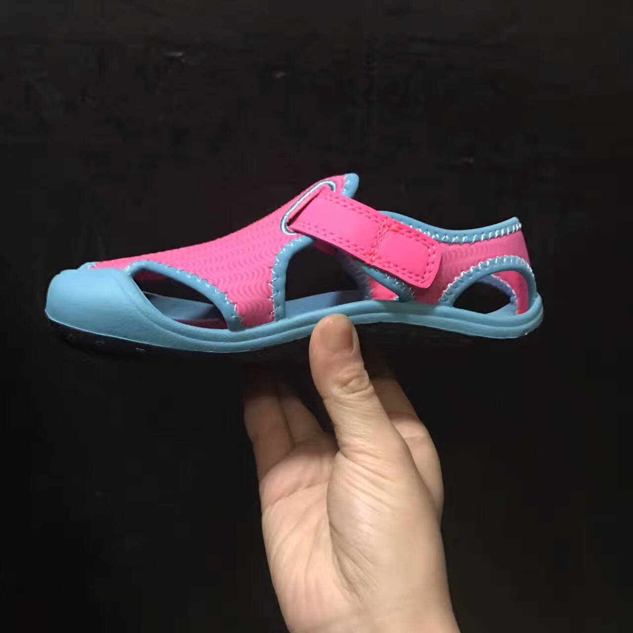 Nike children's closed toe sandals " hot pink and light blue"