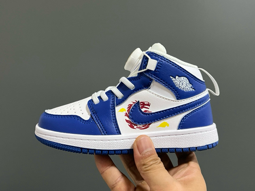 Joe 1 Zhongbang lock children's sports shoes" white, blue"