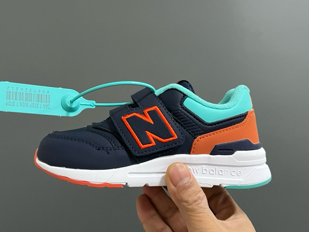 NB997 Velvet Velcro Children's Shoes" Navy, Orange"