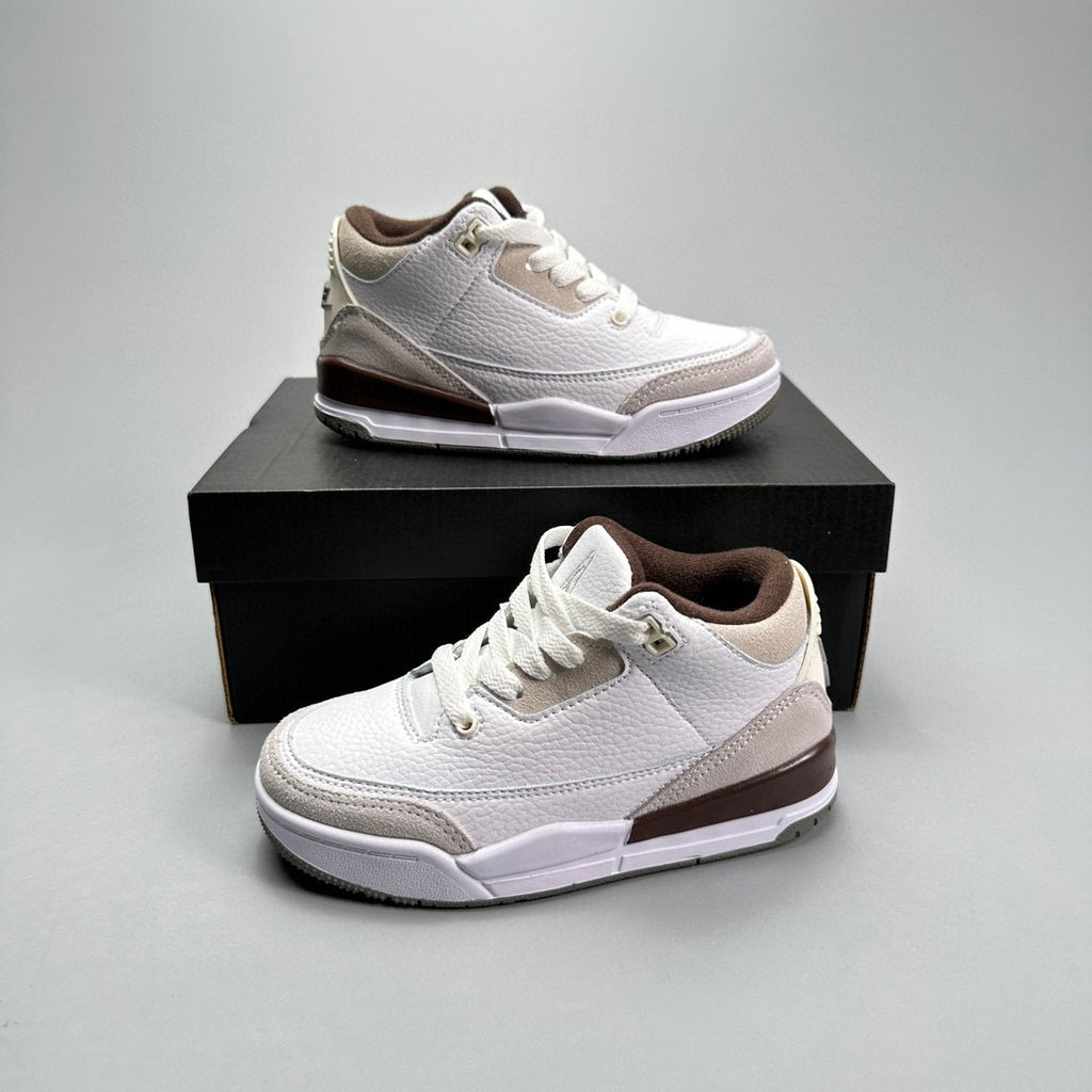 Jordan 3 children's shoes" white, light gray, dark brwon"