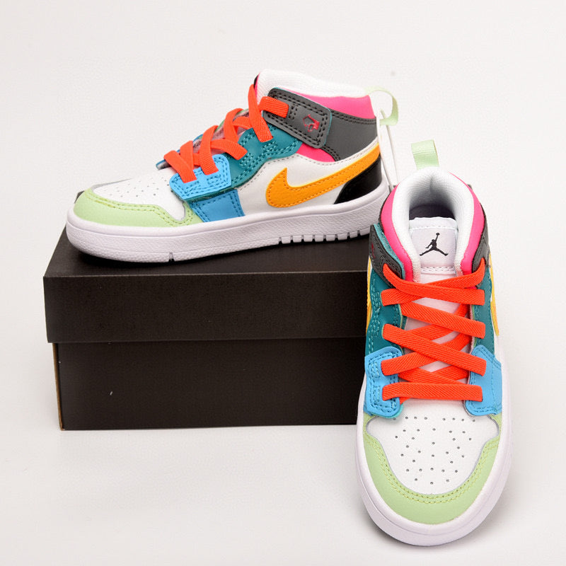 Jordan high top inner Velcro elastic band children's shoes" white, blue, green"