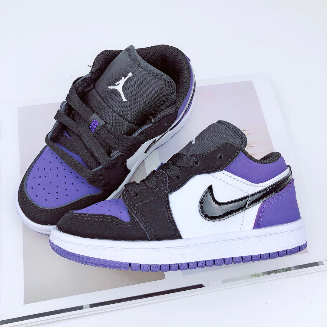 Joe 1 low-top elastic buckle parent-child shoes" black, purple"