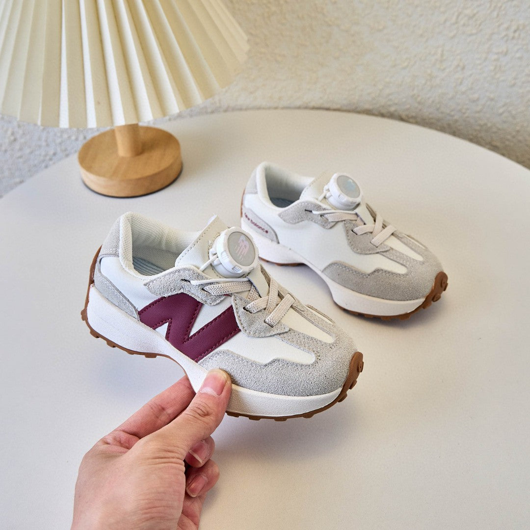 NB327 Rotating Buckle Waffle Gump Children's Shoes" light gray, Burgundy"