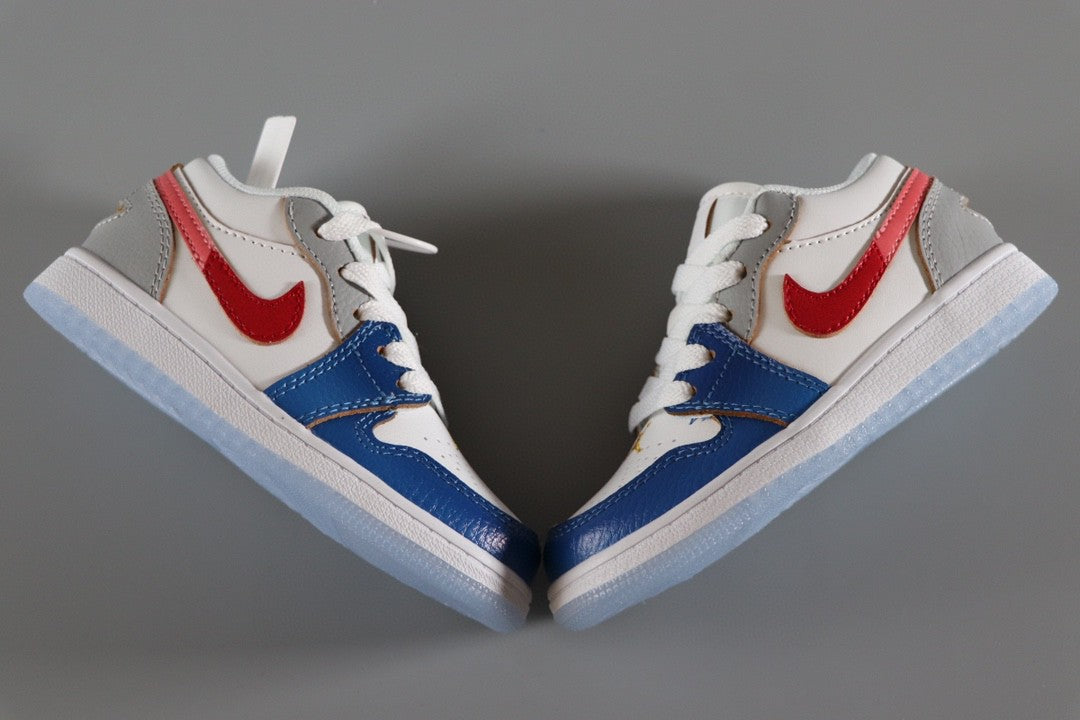 Jordan 1 Classic Kids Shoes" white, blue, gray"