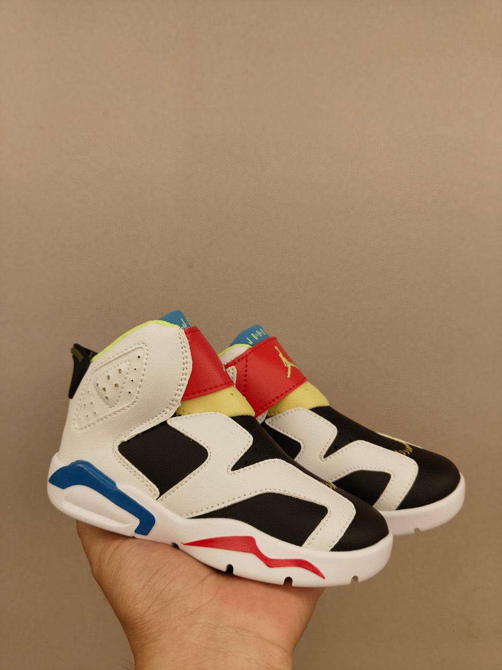Joe 6 Velcro leather basketball shoes" white, black, red, blue"