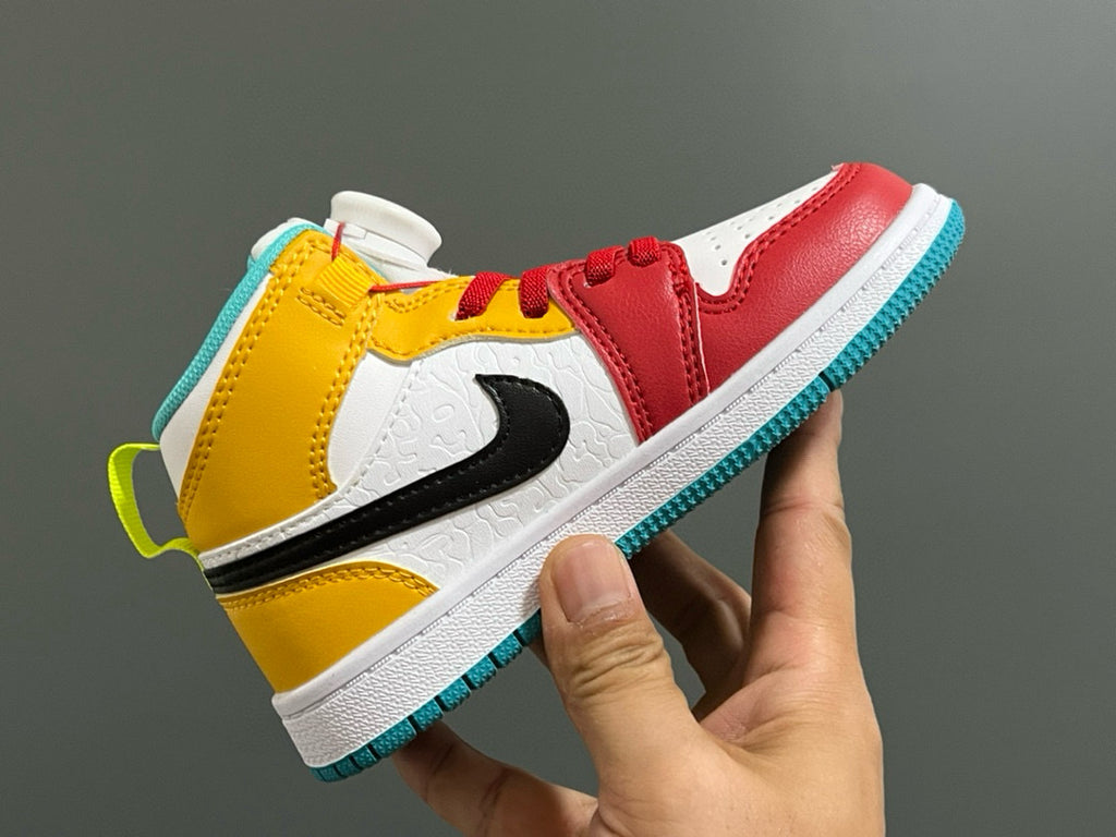 Joe 1 Zhongbang lock children's sports shoes" white, red, yellow"