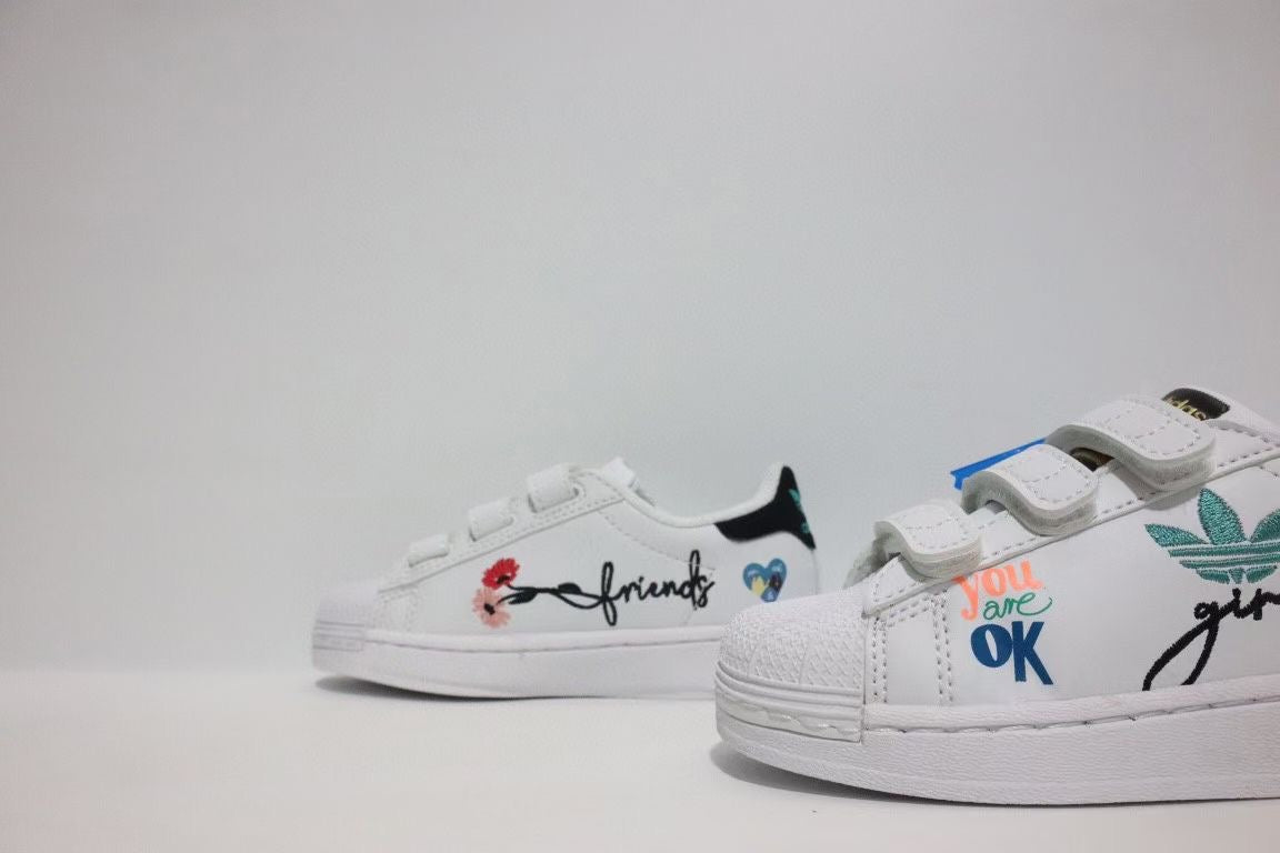 Shell toe two-layer cartoon children's shoes" white"
