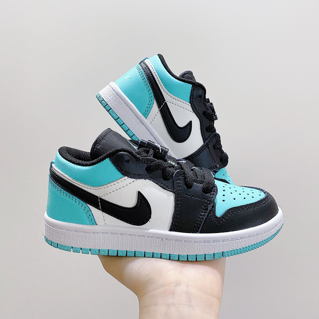 Joe 1 low-top elastic buckle parent-child shoes" white, Turquoise "