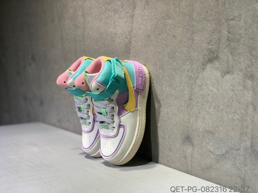High-top Macaron Air Force" white, purple, Turquoise"