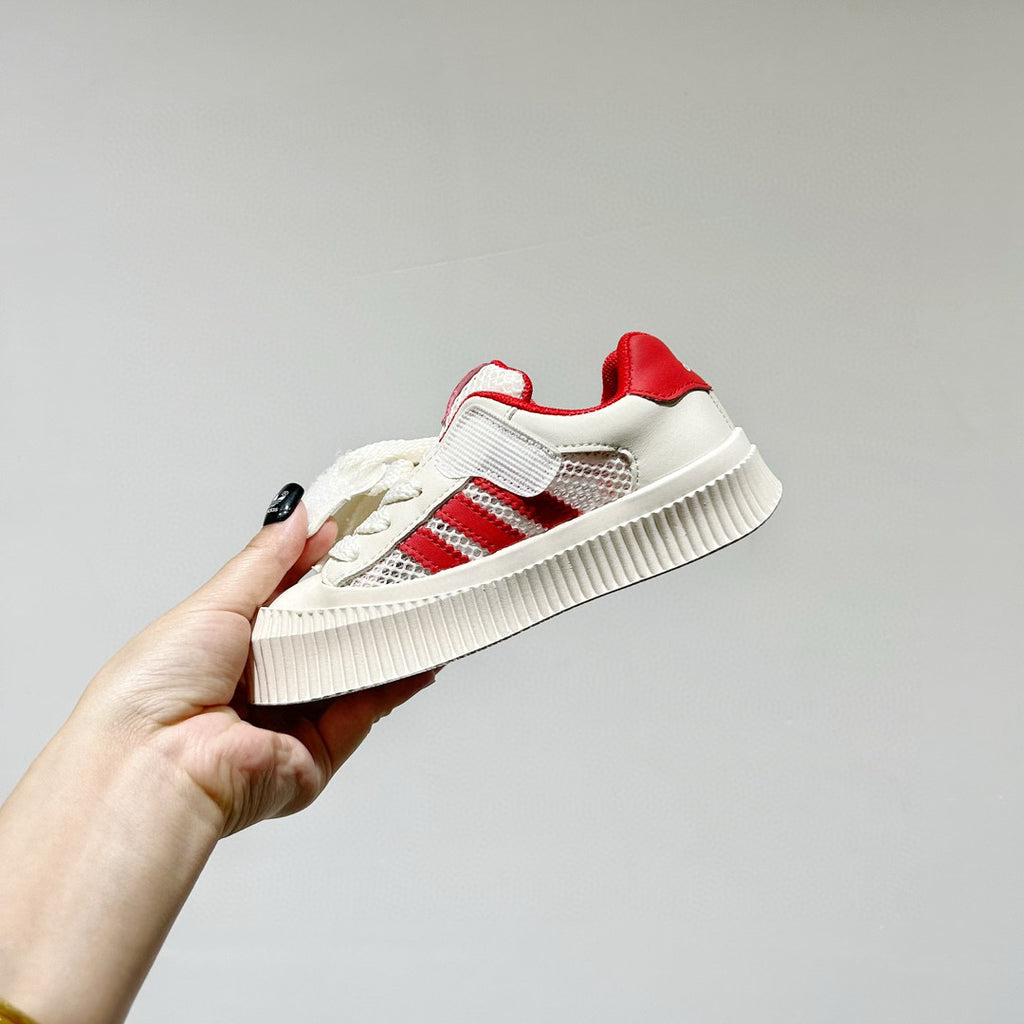 Adidas mesh Velcro soft sole children's sneakers" off- white, red"