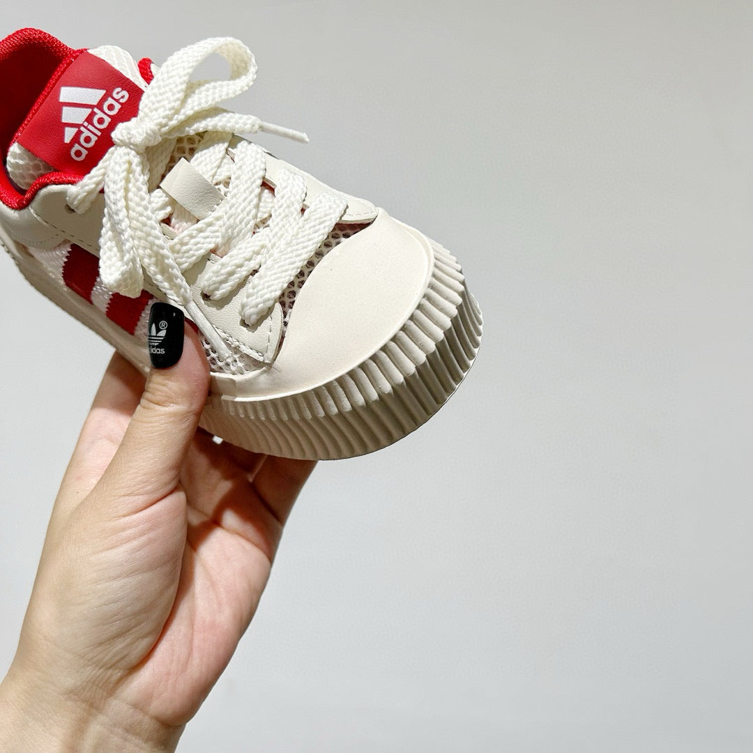Adidas mesh Velcro soft sole children's sneakers" off- white, red"
