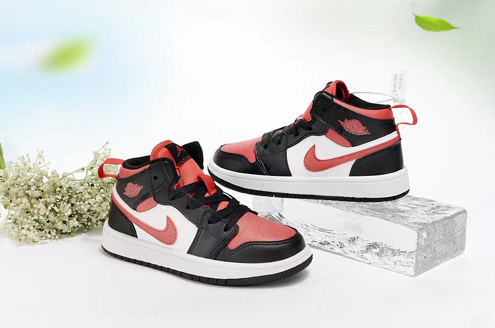 Jordan AJ1 children's shoes" black, white, red"