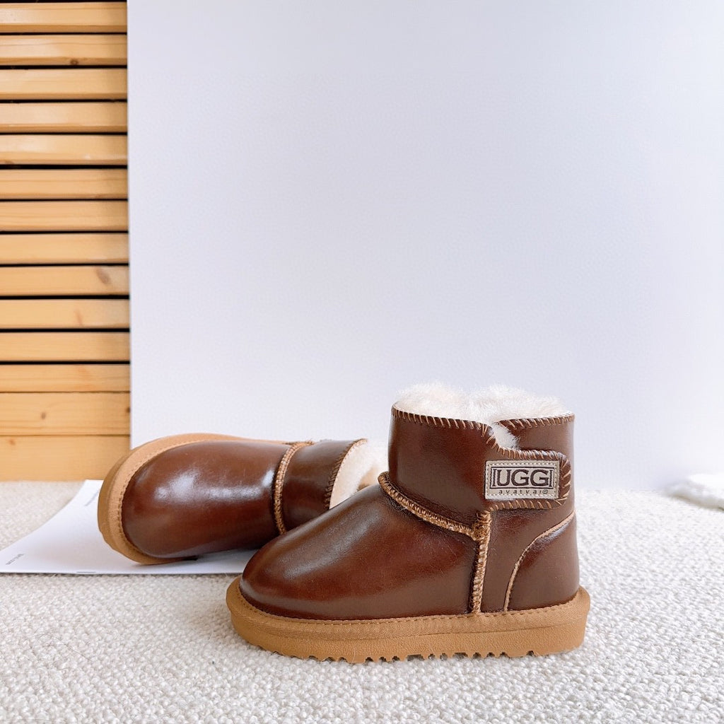 UGG fur integrated side stickers waterproof shiny leather" brown"