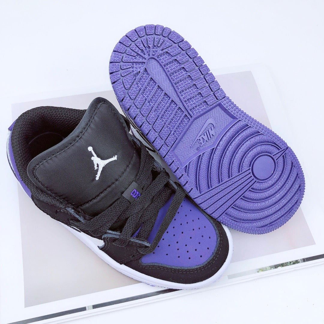Joe 1 low-top elastic buckle parent-child shoes" black, purple"