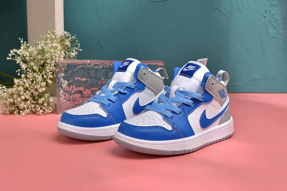 Jordan AJ1 children's shoes" white, blue, gray"