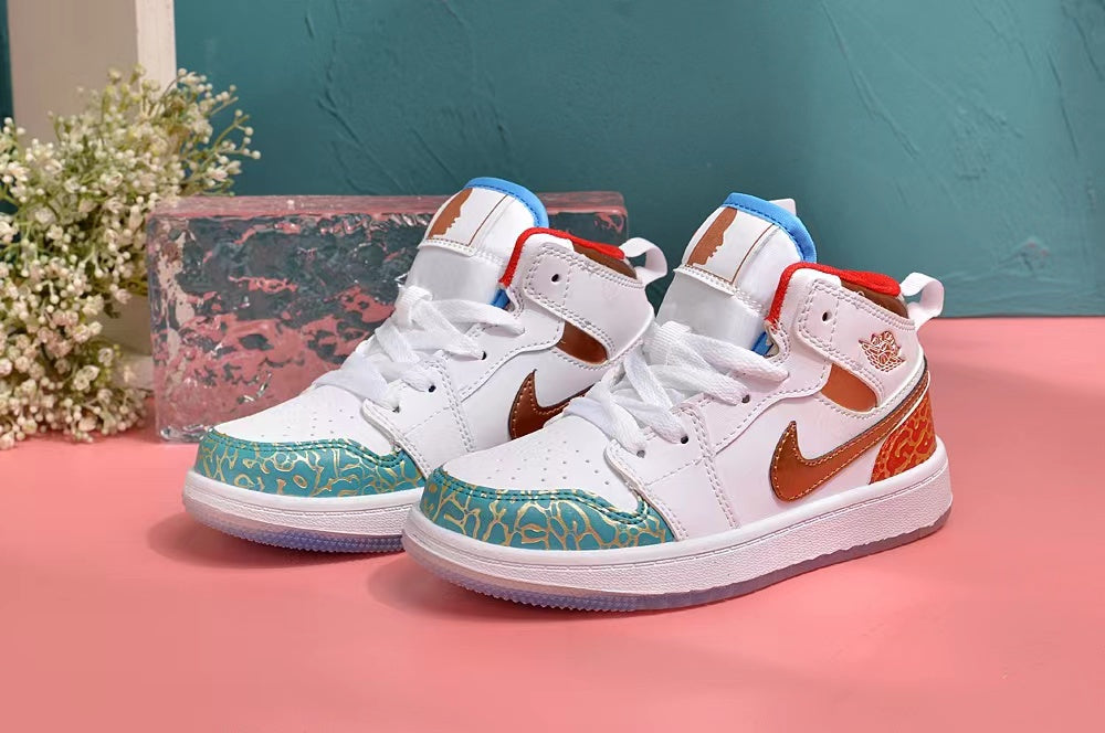 Jordan AJ1 children's shoes" white, brown, green"