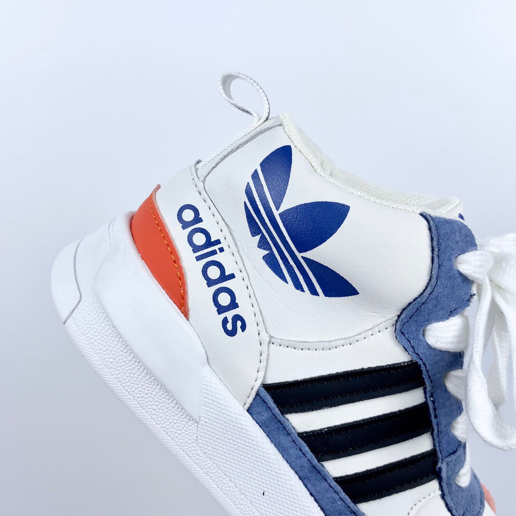 Adidas mid-section sneakers" white, black, blue"