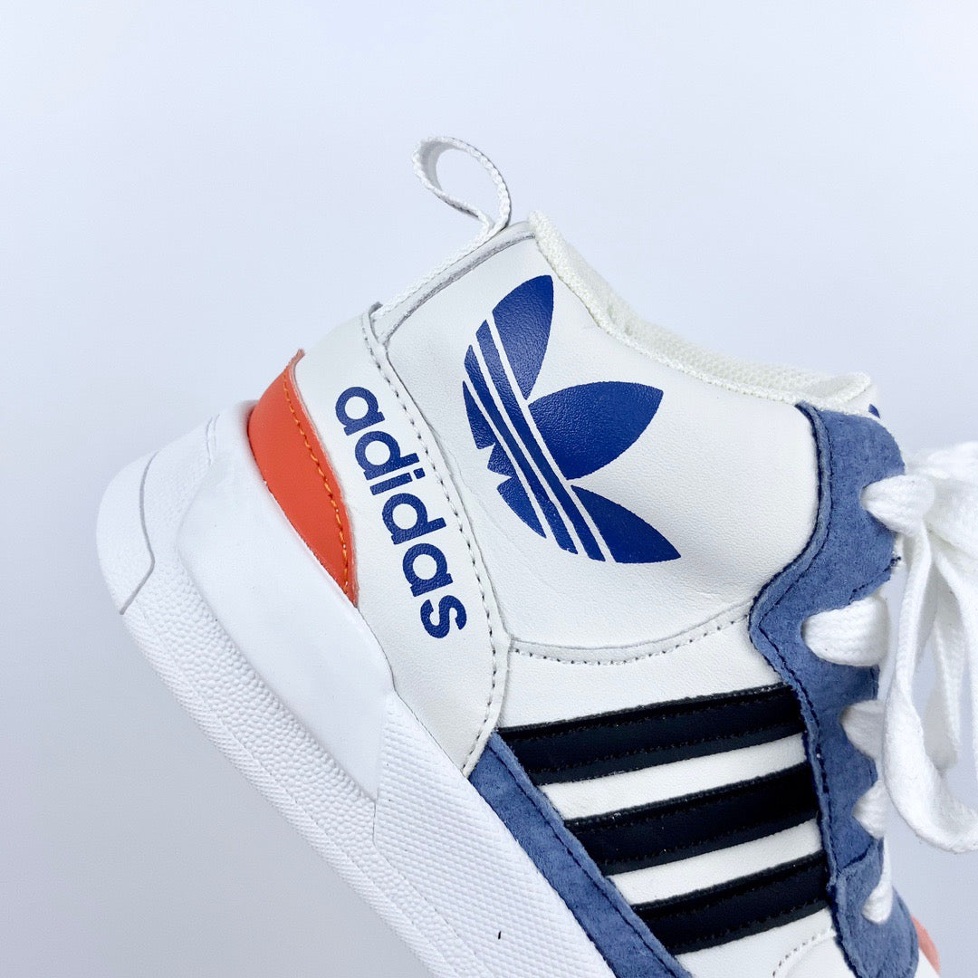 Adidas mid-section sneakers" white, black, blue"