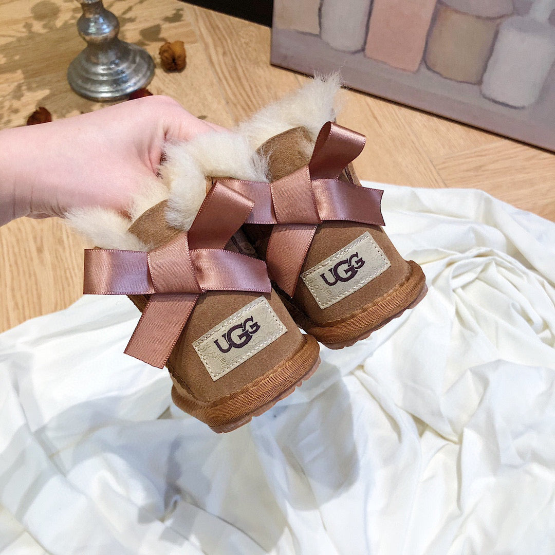 UGG bow wool integrated toddler shoes snow boots"  brown"
