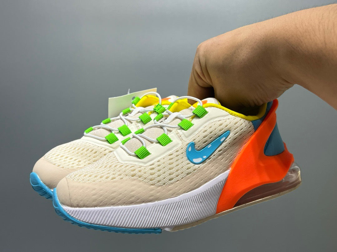 Nike 270 third generation elastic band air cushion children's shoes" light orange, red, blue"