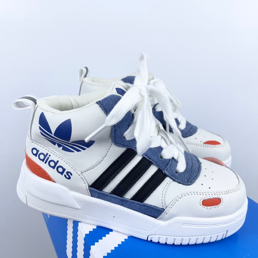 Adidas mid-section sneakers" white, black, blue"