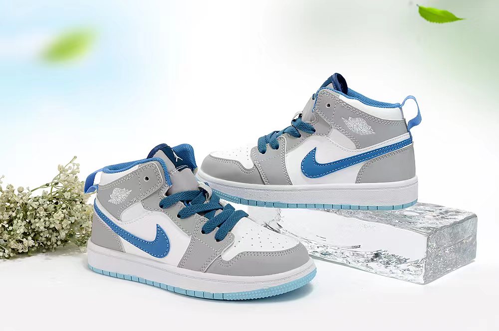 Jordan AJ1 children's shoes" white, gray, blue"
